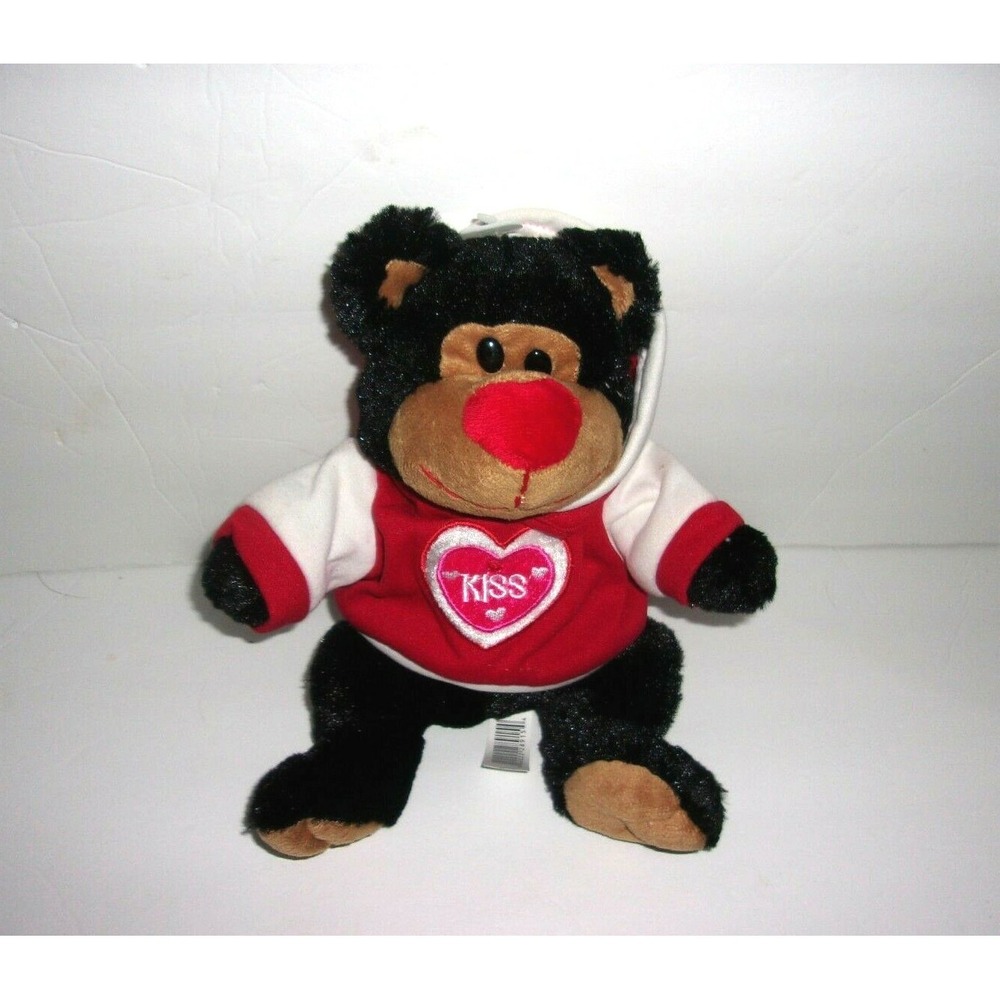 Atico Black Brown Plush Bear Red White Hoodie Kiss Heart Valentine Love 8 inch